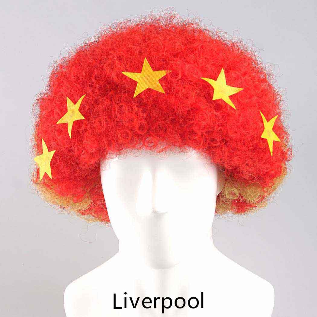 flagwigs, football wigs, fan wigs, afro wigs, mullet wigs, bob wigs, euro wigs,  premier league wigs,Liverpool Afro Wig
